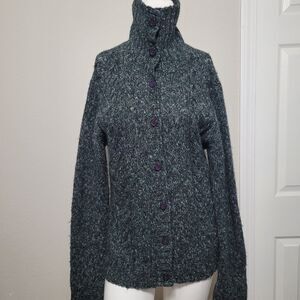 L.L. Bean Small Regular Knit sweater button front turtleneck stretch longsleeve